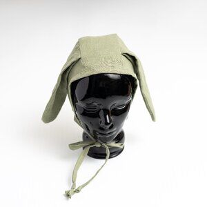 Upcycled Green Linen Toddler Child Bunny Ears Spring Easter Bonnet